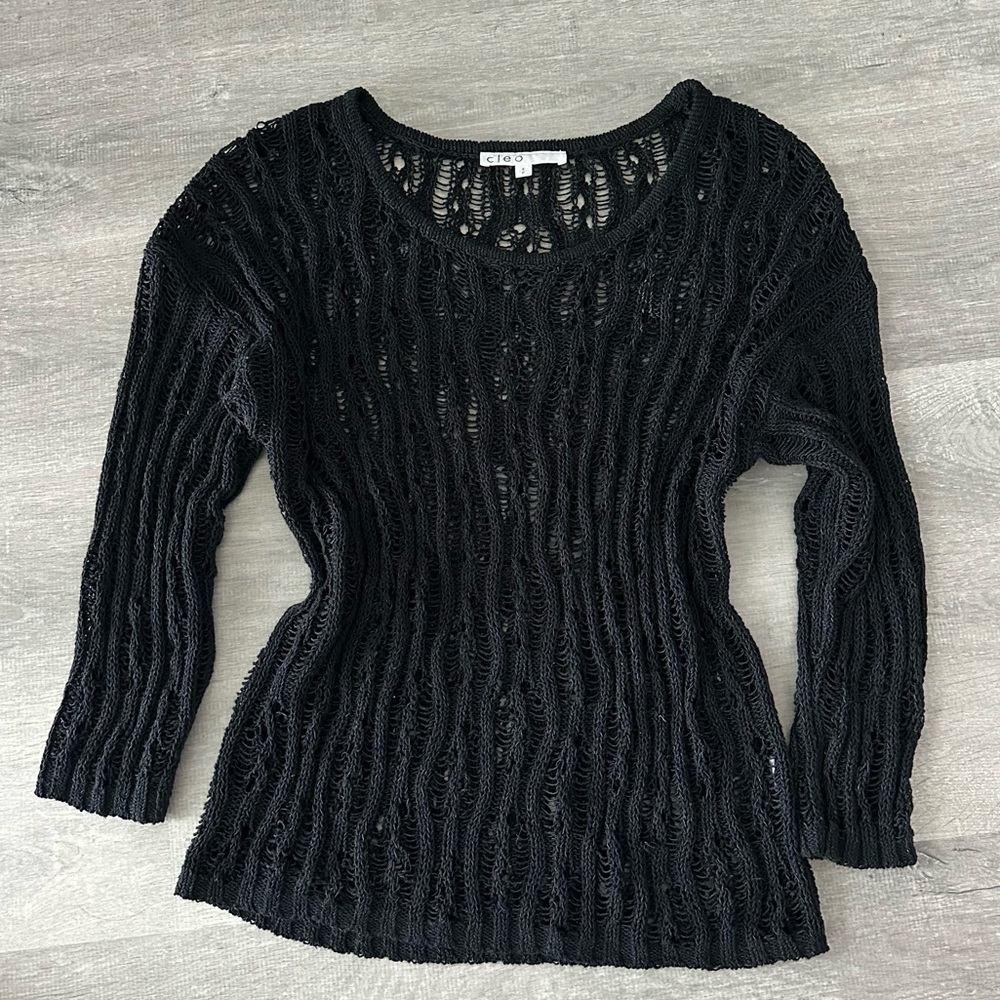 Cleo Black Knit Sweater see through Crochet